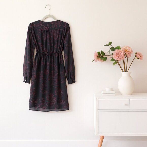 Motherhood Maternity Dress S Red Black Floral Formal Empire Waist Long Sleeve - Picture 12 of 12